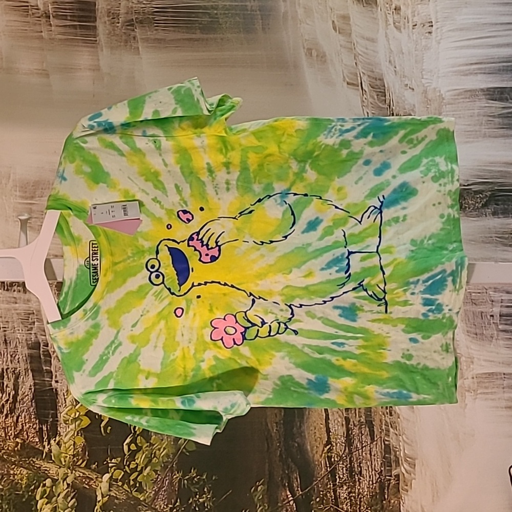 New with tags!  Adult Large Sesame Street Cookie Monster tie-dyed neon Tshirt